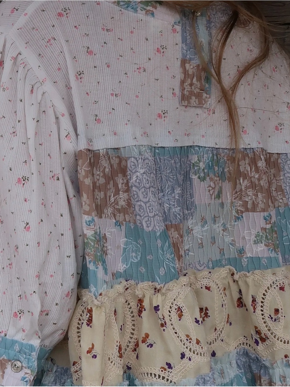 POL Boho Patchwork Tunic - Blue, Cream & Tan - Picture 2 of 5